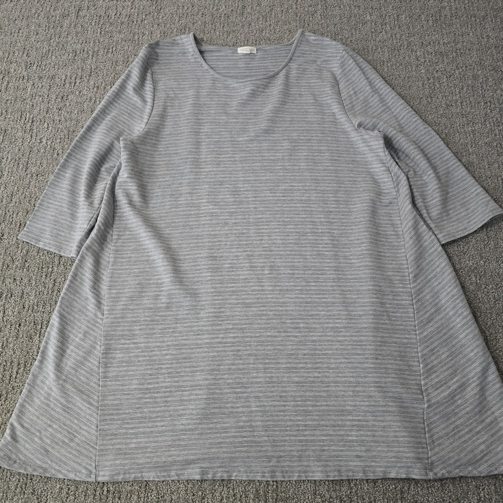 Garnet Hill XL Gray Striped Tencel Lyocell Swing Dress Trapeze Lagenlook